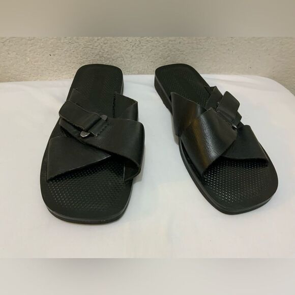 Kenneth Cole Black Leather Men’s Sandals cross cross Size 10 M - Picture 1 of 8